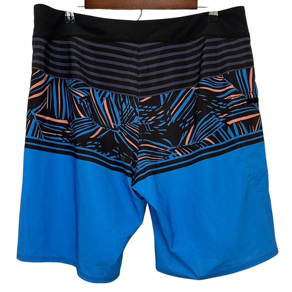 Patagonia Board Shorts Mens 34 Blue Black Tropical Palm Stripe Print